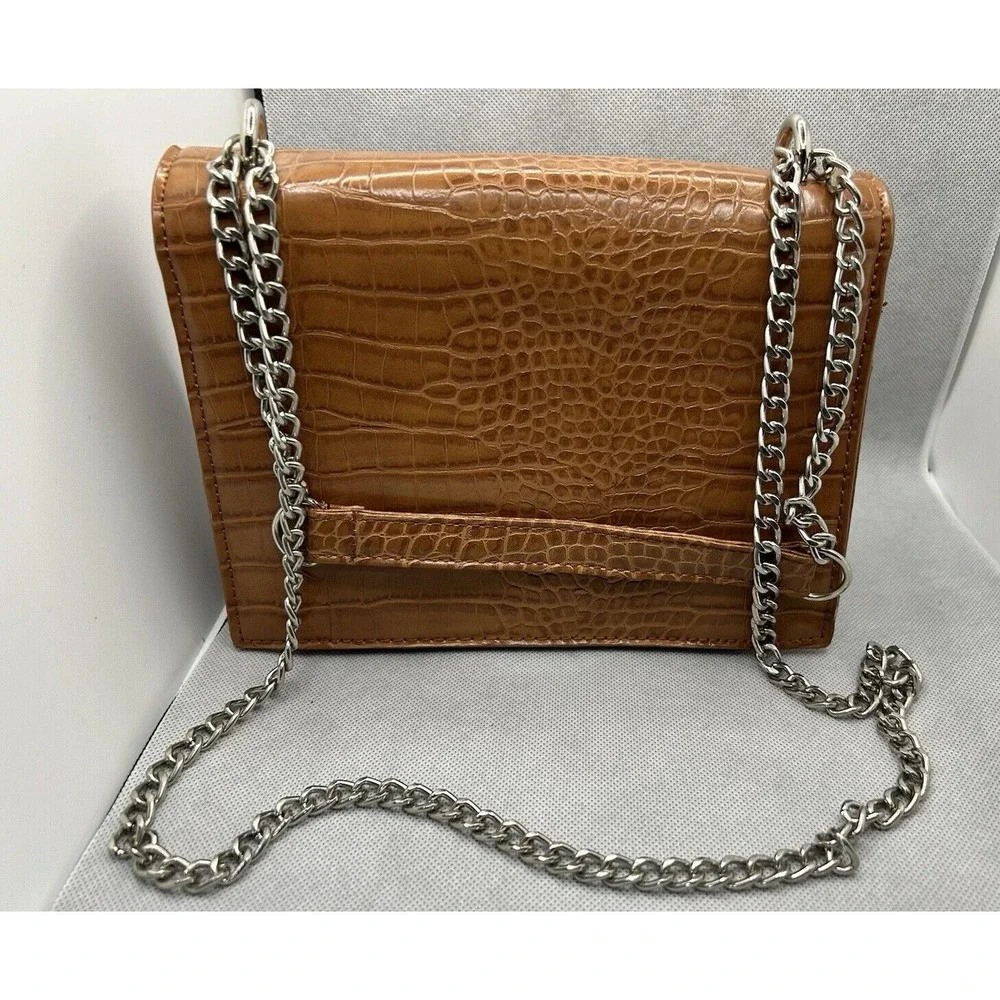 Coniac Brown‎ Alligator Design Shoulder Chain Strap Handbag Rectangle Adjustable